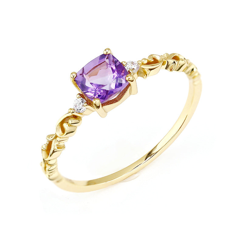 Jolics 2024 Spring and Summer New Amethyst Sugar Cube Series Palace Flower Hollow Ring Arm White Zircon Ring Light Luxury Ring