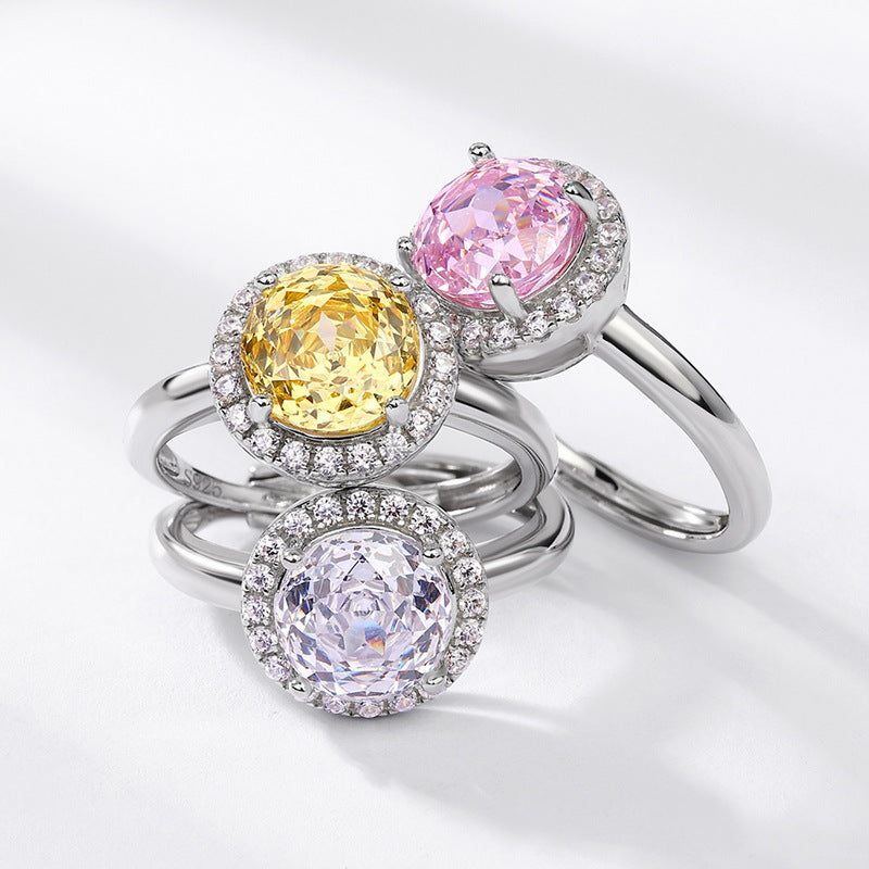 Jolics New  S925 silver millennium rose cut zirconium ring surrounded by colored gemstones open finger ring European and American fashion simple