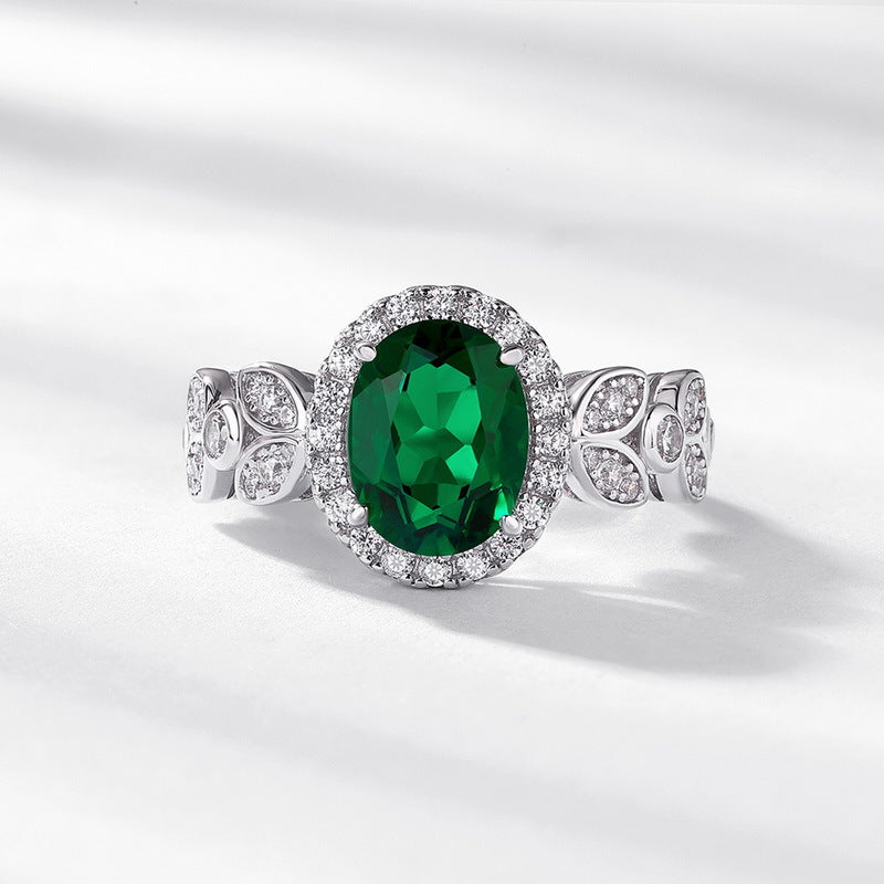 Jolics new retro light luxury cultivated emerald ring S925 silver full of colored diamonds finger ring European and American atmosphere all-match