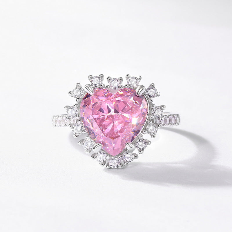 Jolics new love shape super flash pink high carbon diamond ring ice flower cut S925 sterling silver ring