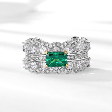 Jolics new product S925 silver emerald high carbon diamond ring double row diamond full diamond ring European and American fashion