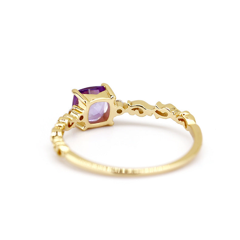 Jolics 2024 Spring and Summer New Amethyst Sugar Cube Series Palace Flower Hollow Ring Arm White Zircon Ring Light Luxury Ring