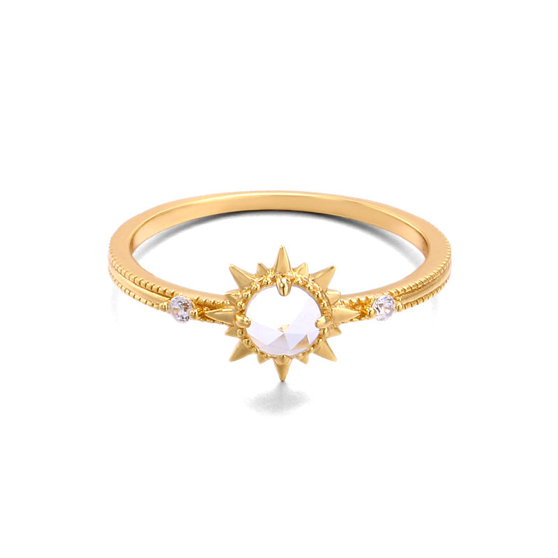 Jolics  new light luxury retro natural white crystal 925 sterling silver ring female small sun ring