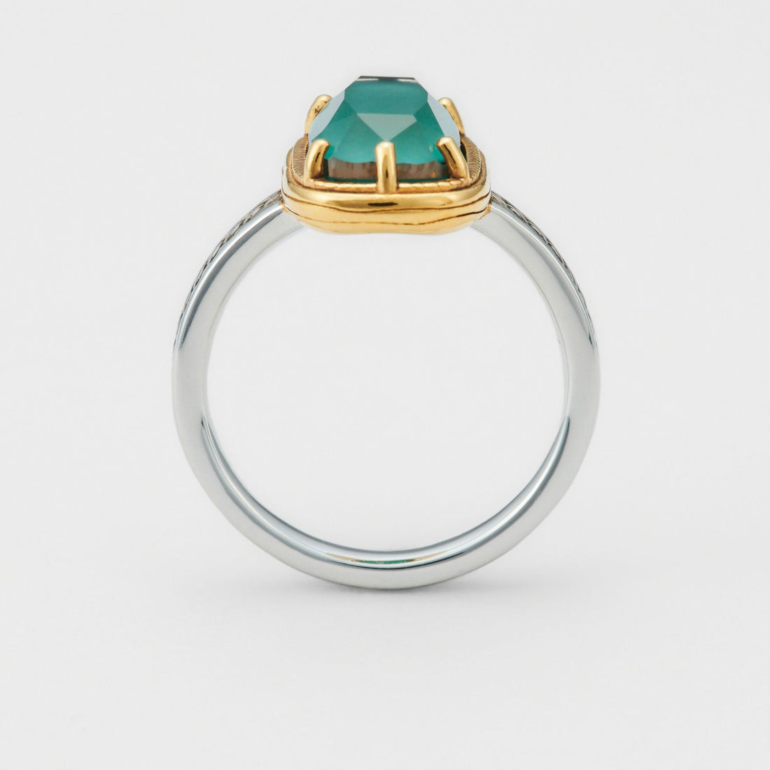 Jolics Retro S925 Silver Plated 14K Gold Electrochromic White Crystal + Turquoise Ring