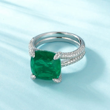 Jolics  light luxury atmosphere emerald green ring S925 silver inlaid synthetic emerald index finger ring European and American