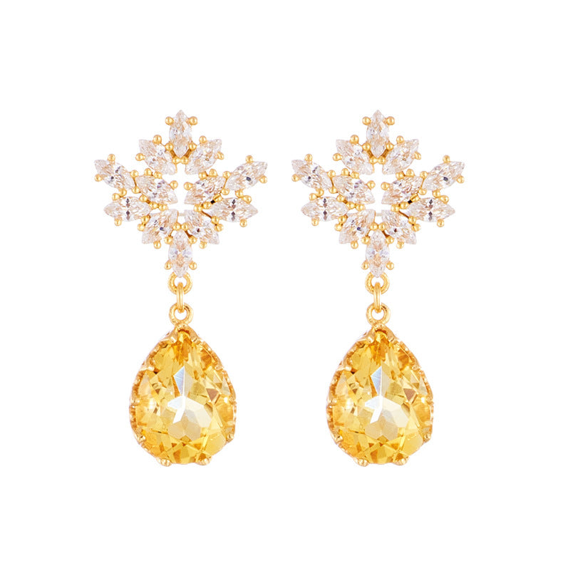 Jolics female earrings S925 14K gold plated new female earrings natural yellow crystal earrings