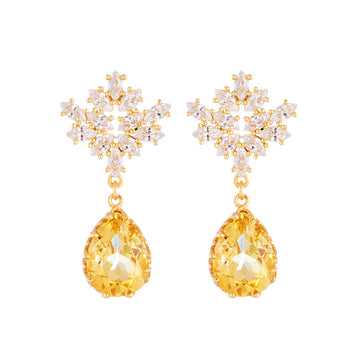 Jolics female earrings S925 14K gold plated new female earrings natural yellow crystal earrings