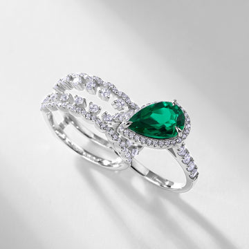 Jolics new light luxury cultivated emerald combination ring female S925 silver inlaid cultivated colored gemstone ring European and American atmosphere