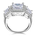 Princess Cut Halo Three Stone Engagement Ring - jewel-inside