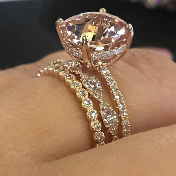 4 CT Rose Gold Cushion Cut 3pc Sterling Silver Set With Marquise Shape Milgrain Band - jolics