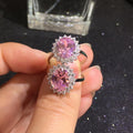 5.0 CT Flower Pink Stone Halo Sterling Silver Ring - jolics