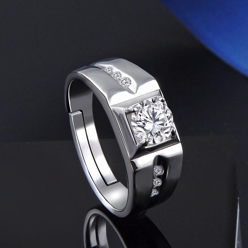 Created White Sapphire Titanium Steel Men's Wedding Band - jewel-inside