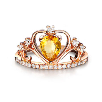 Jolics Pear Cut Crown Natural Citrine Sterling Silver Ring