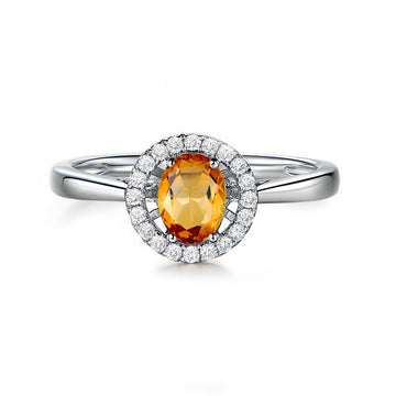 Jolics Oval Hollow Round Natural Citrine Sterling Silver Ring