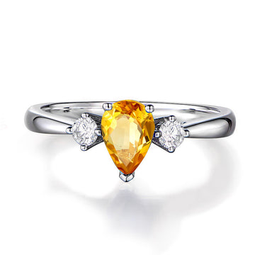 Jolics Three Stone Natural Citrine Sterling Silver Ring