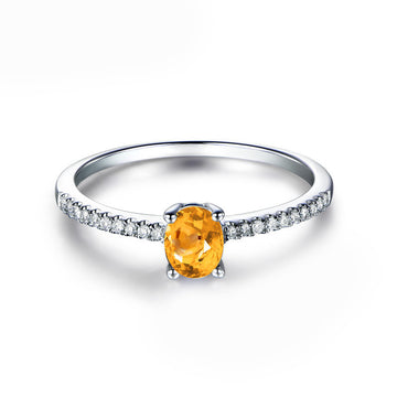 Jolics Oval Cut Natural Citrine Half Eternity Silver Ring