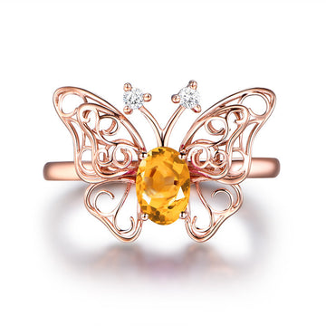 Jolics Oval Cut Butterfly Natural Citrine Sterling Silver Ring