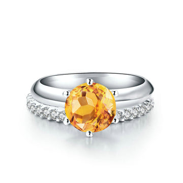 Jolics Round Cut Natural Citrine Sterling Silver Ring Set