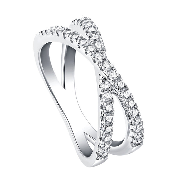 Criss-Cross White Sapphire Silver Wedding Band