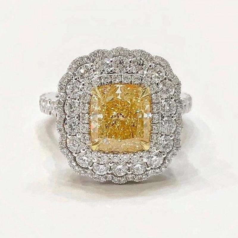 8 CT Fancy Yellow Cushion Cut Flower Design Sterling Silver Ring - jolics