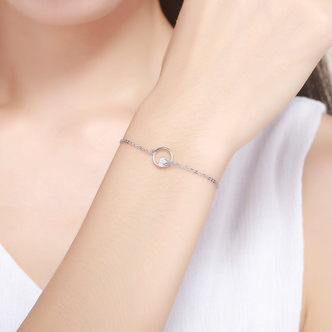 925 Sterling Silver Hollow Heart Infinity Circle Chain Bracelet - jolics