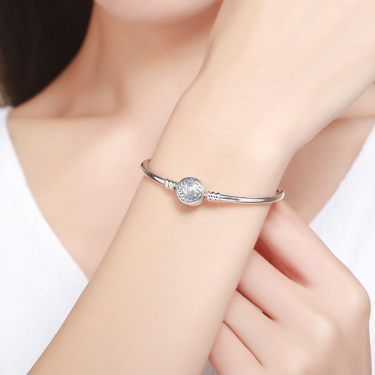 925 Sterling Silver Retro Bangle Clasp Bracelet - jolics