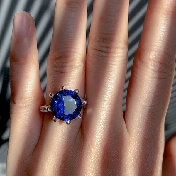 Jolics Handmade 8.0 CT Round Sapphire Blue Silver Ring