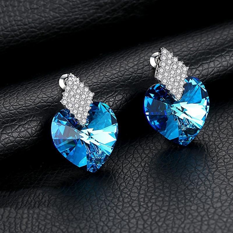 Aquamarine Blue Heart Cut Earrings - jolics