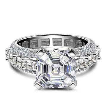 Asscher Cut 925 Sterling Silver Classic Engagement Ring - jolics