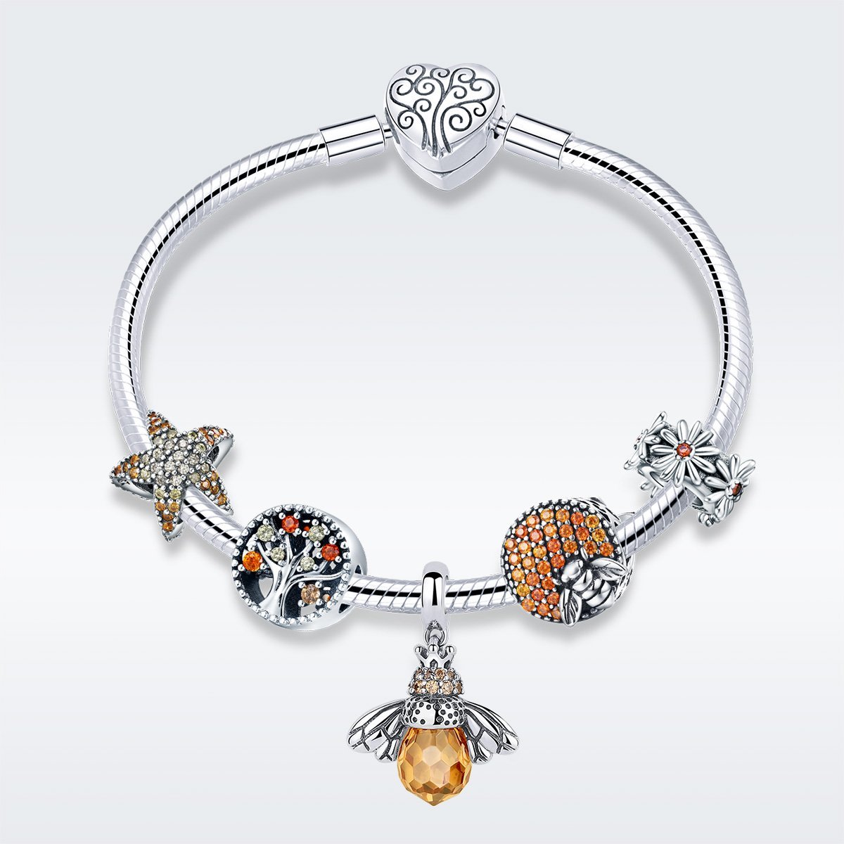 Bee and Flower 925 Sterling Silver Beads Bracelet - jolics