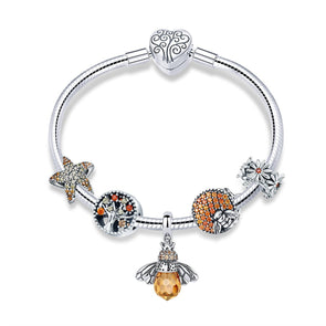 Bee and Flower 925 Sterling Silver Beads Bracelet - jolics