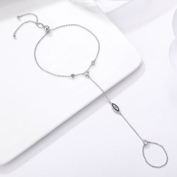 Blue Eye 925 Sterling Silver Finger Chain Bracelet - jolics