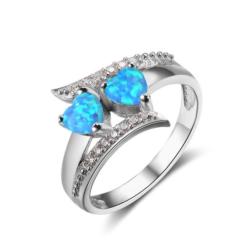 Blue Spinel 925 Sterling Silver Double Heart Design Ring - jolics