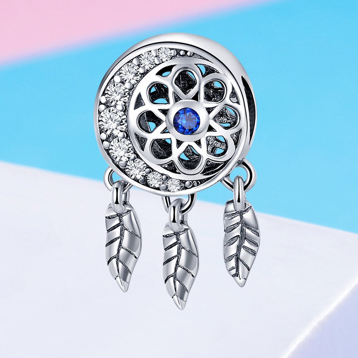 Blue Stone Dreamcatcher 925 Sterling Silver Charm - jolics