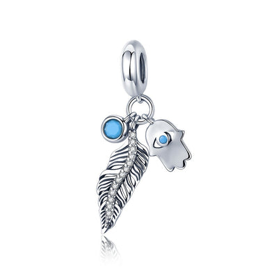 Bohemian Feather 925 Sterling Silver Dangle Charm - jolics