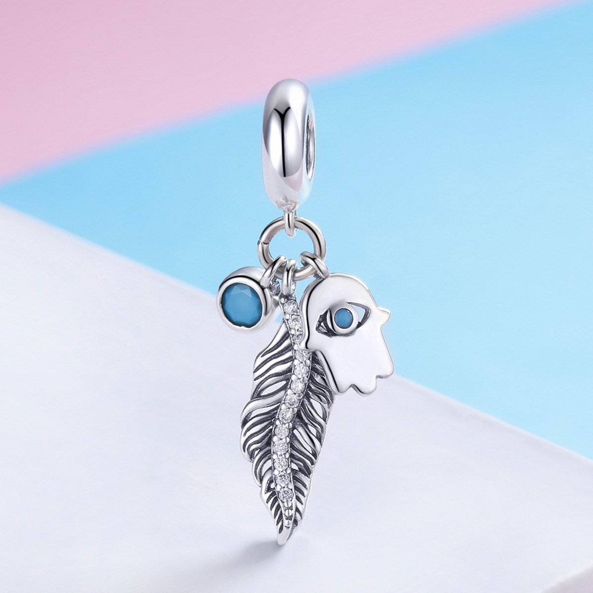 Bohemian Feather 925 Sterling Silver Dangle Charm - jolics