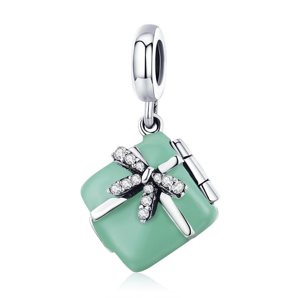 Bowknot Gift Box 925 Sterling Silver Dangle Charm - jolics