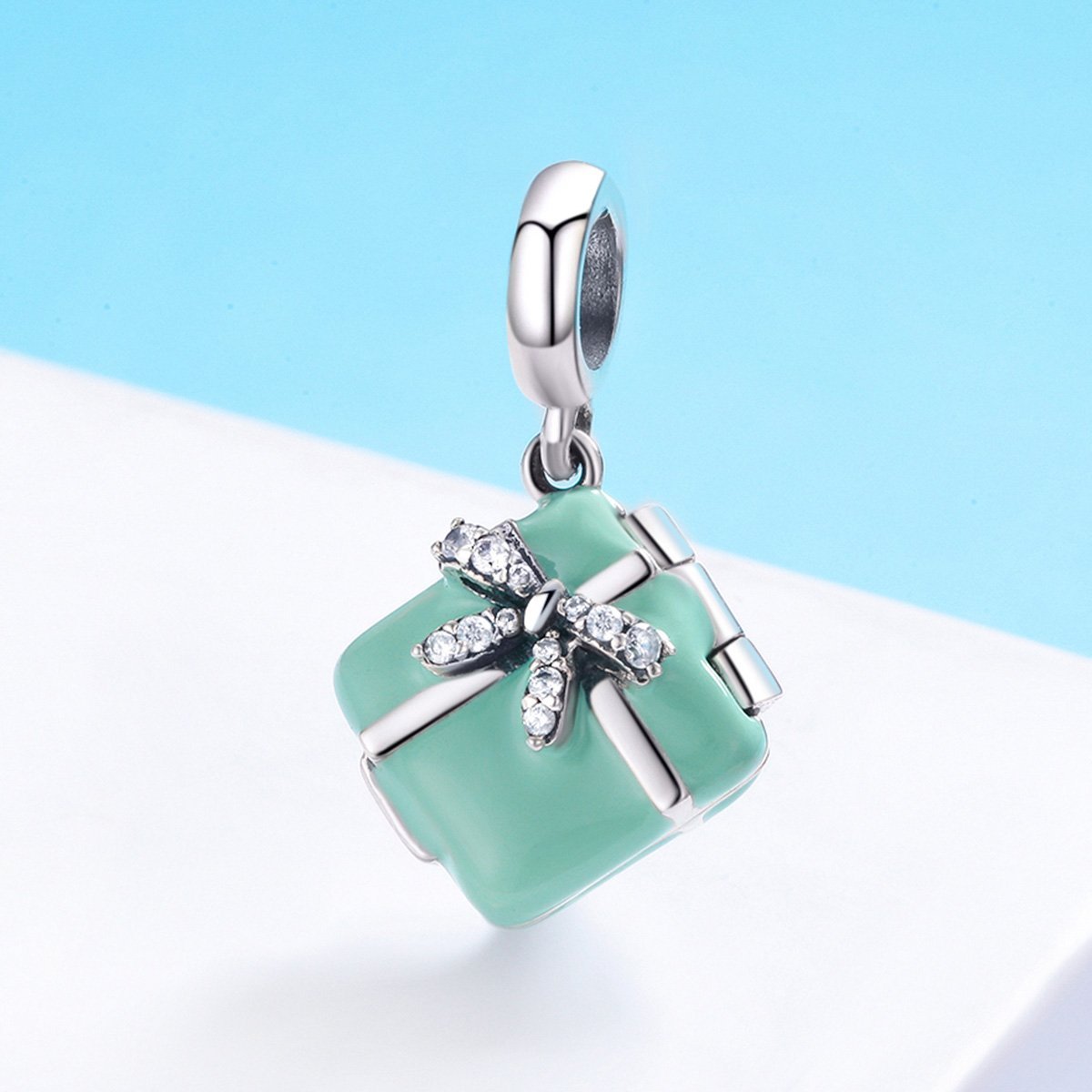 Bowknot Gift Box 925 Sterling Silver Dangle Charm - jolics