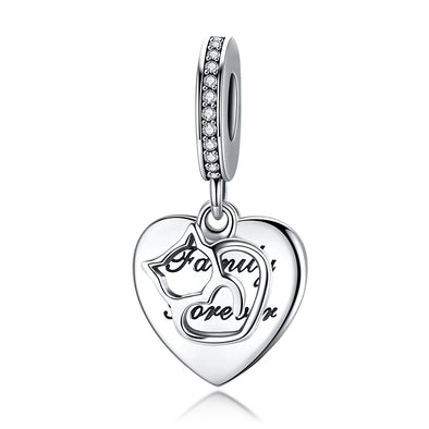 Cat Family Forever 925 Sterling Silver Dangle Charm - jolics