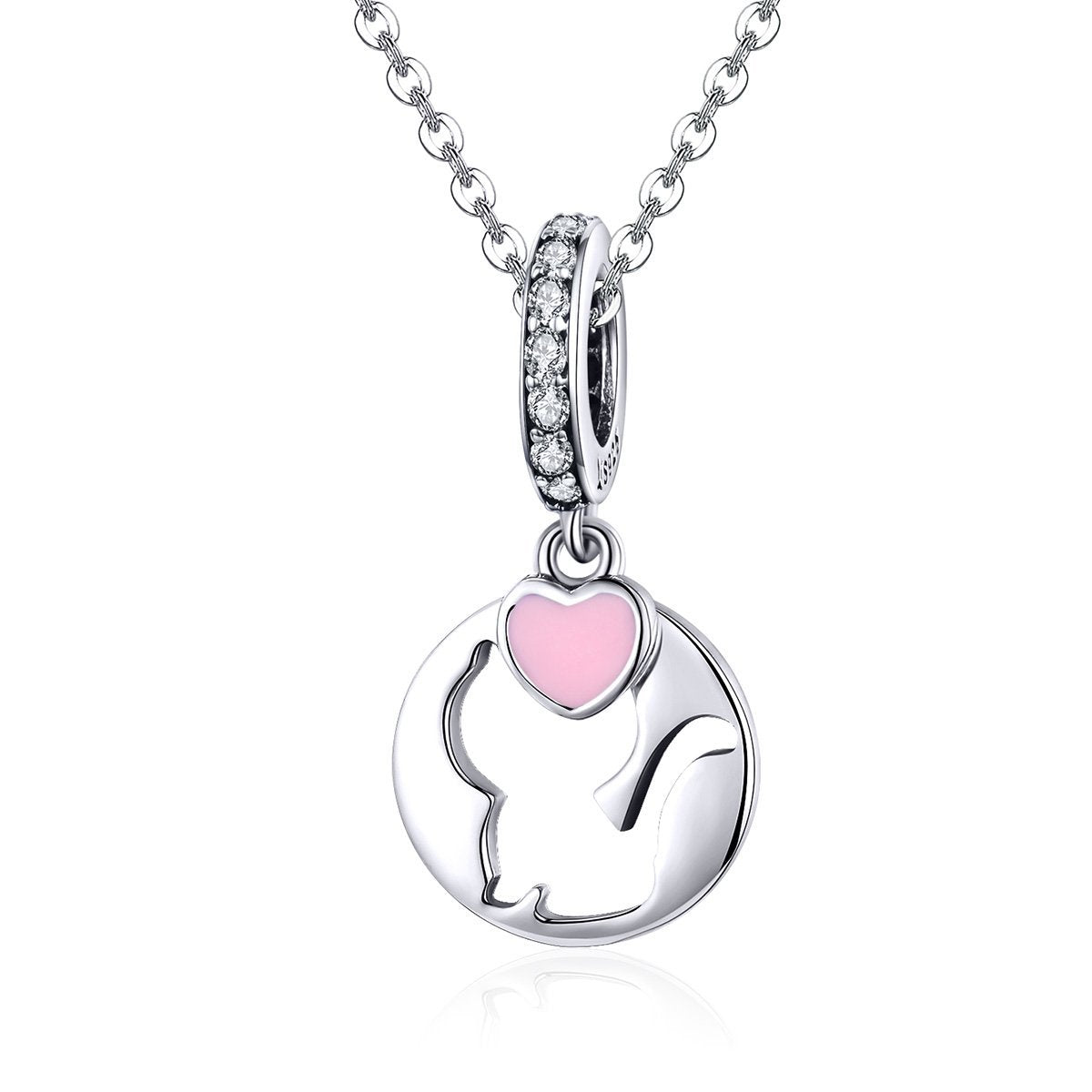 Cat with Heart 925 Sterling Silver Dangle Charm - jolics