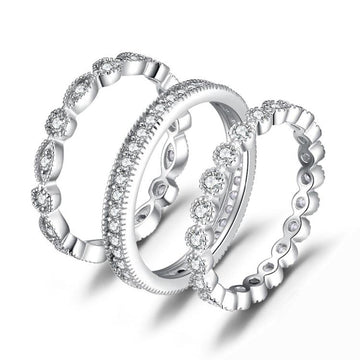 Chic Eternity Stackable 925 Sterling Silver Ring Set - jolics