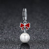 Christmas Bow with Pearl 925 Sterling Silver Spacer Charm - jolics