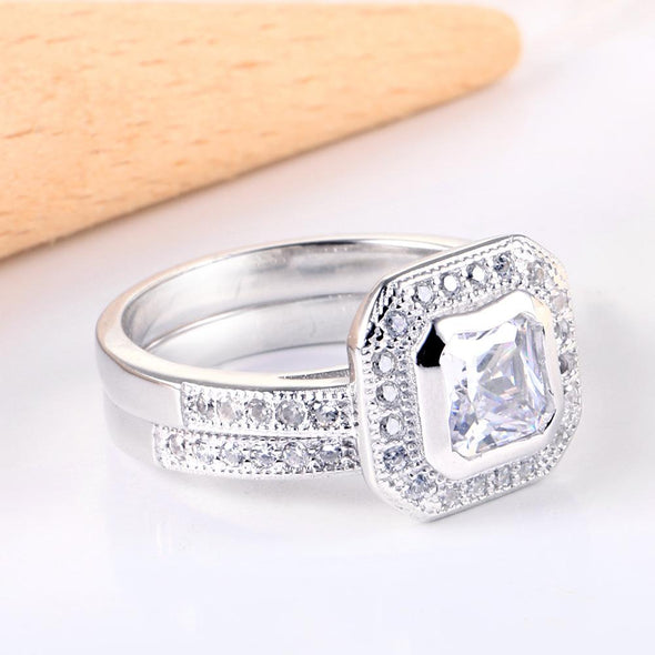 Classic 2PCS 925 Sterling Silver Ring Set - jolics