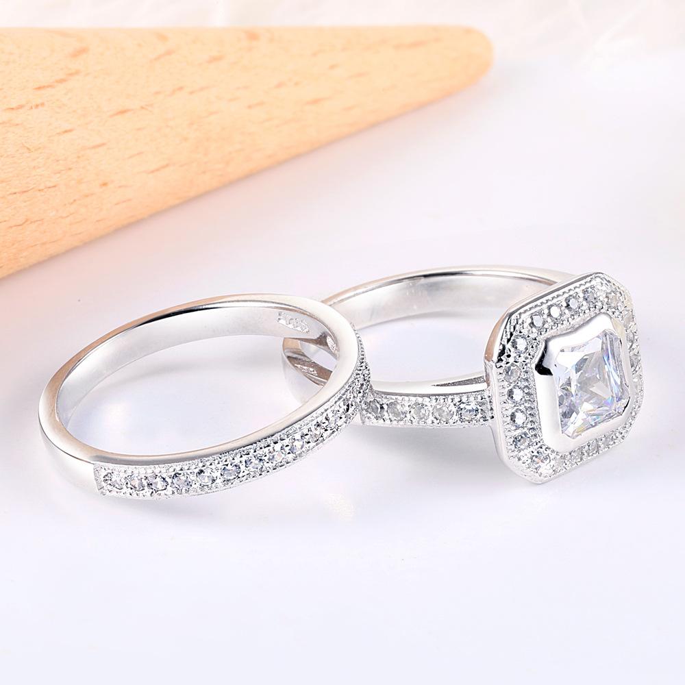 Classic 2PCS 925 Sterling Silver Ring Set - jolics