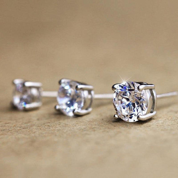 Classic Moissanite Stone 4 Prong Silver Stud Earrings - jolics