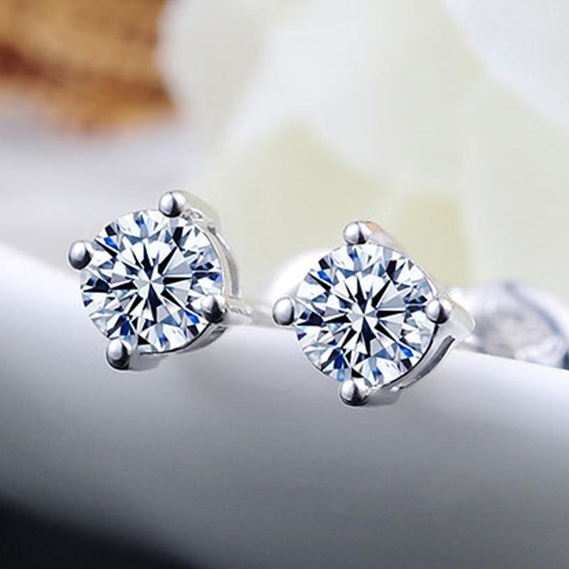 Classic Moissanite Stone 4 Prong Silver Stud Earrings - jolics