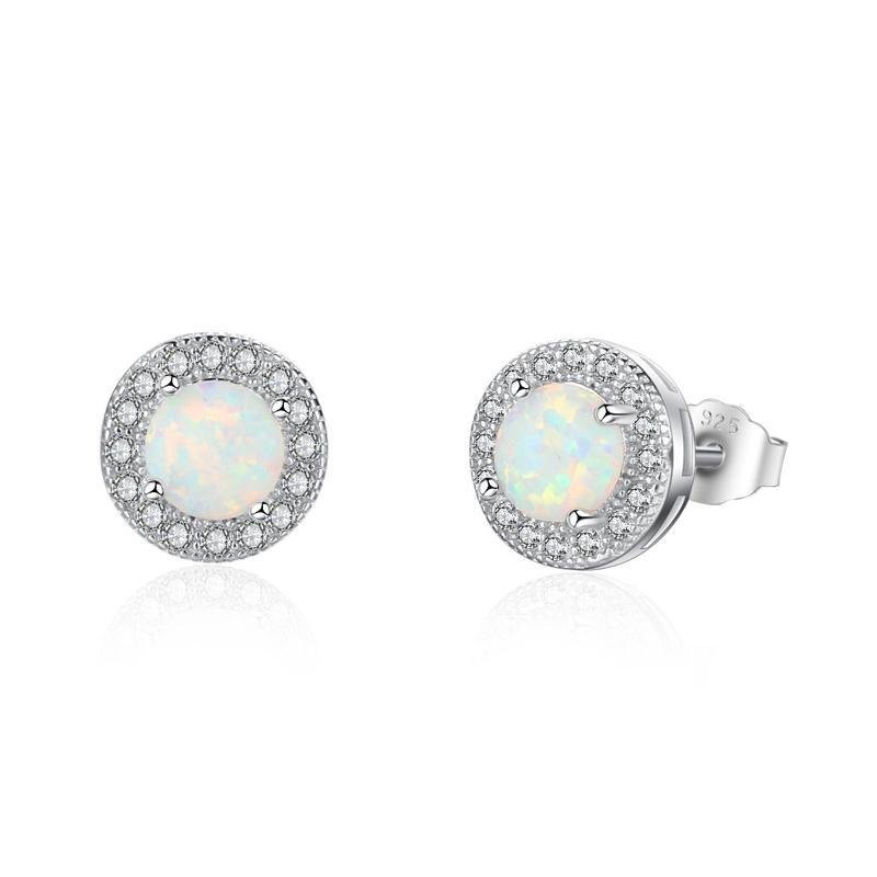 Classic Round Halo White Silver Earrings - jolics