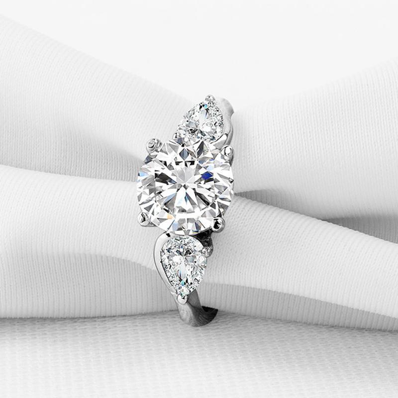 Classic Round&Pear Cut Three Stone Ring - jolics