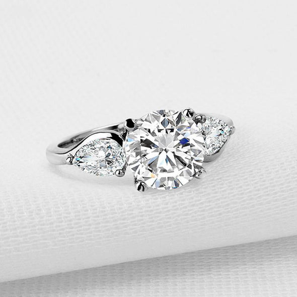 Classic Round&Pear Cut Three Stone Ring - jolics