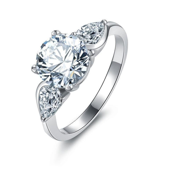 Classic Round&Pear Cut Three Stone Ring - jolics